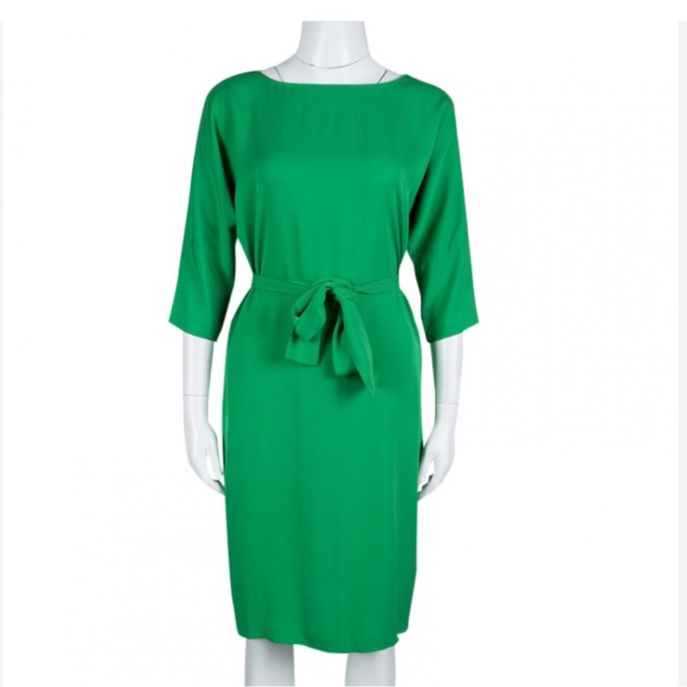Diane Von Furstenberg Green Sheath Dress 3/4 Sleeve Bateau Neckline